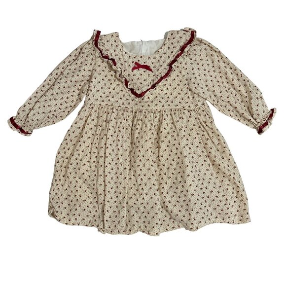 Vintage Dress Cotton Slip Floral Long Sleeve Old Time Clothing Ruffle Collar 3Y - Picture 1 of 16